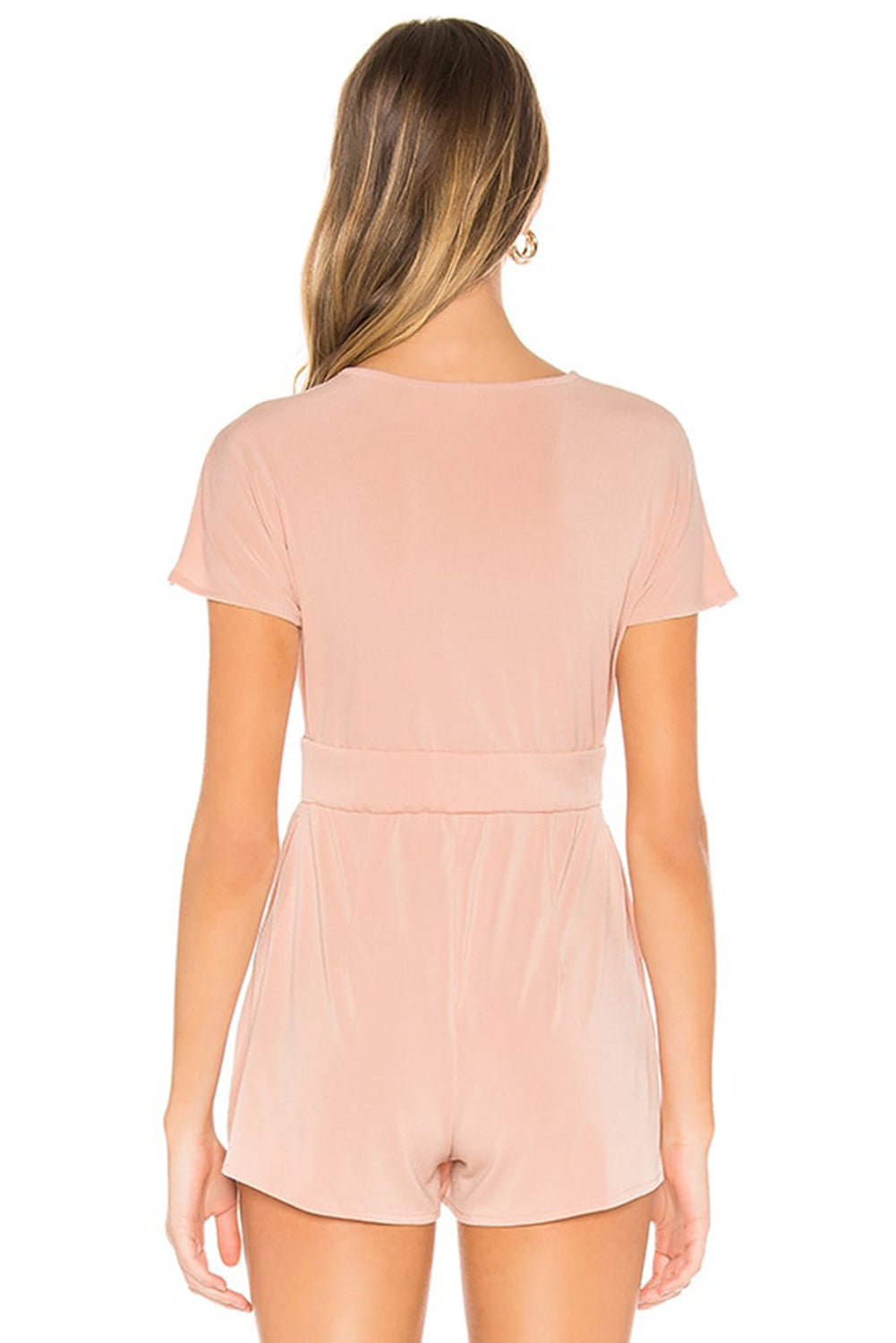 Pink Deep V Neck Buttoned High Waist Romper