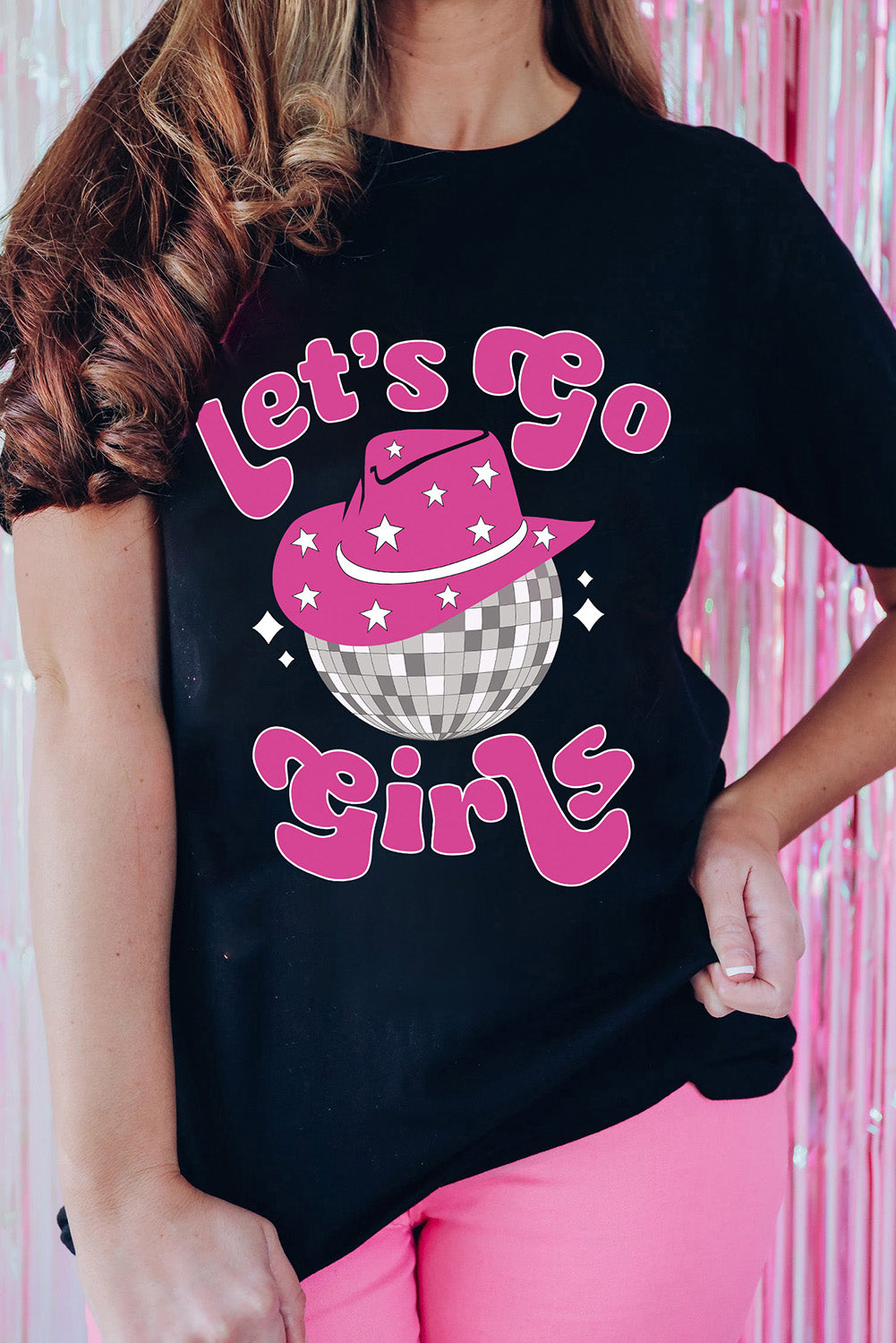 Black Let\'s Go Girls Western Graphic Print T Shirt