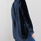 Frilled Neck Buttoned Front Velvet Top