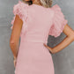 Pink Ruffle Tulle Sleeve Ribbed Knit Bodycon Dress