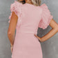 Pink Ruffle Tulle Sleeve Ribbed Knit Bodycon Dress