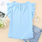 Sky Blue Casual Solid V Neck Butterfly Sleeve Tee