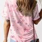 Pink V Neck Floral Print T-shirt
