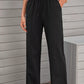 Drawstring Elastic Waist Pockets Long Straight Legs Pants