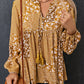Yellow Boho Floral Patchwork Tassel Tie Babydoll Blouse