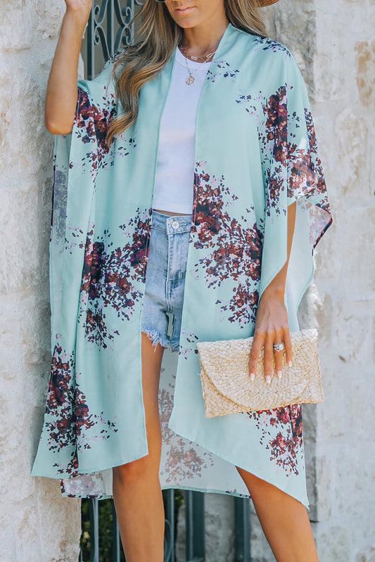 Floral Kimono Sleeves Chiffon Loose Beach Cover Up
