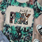 Leopard Just Pray Western Pattern Bleached Short Sleeve T Shirt