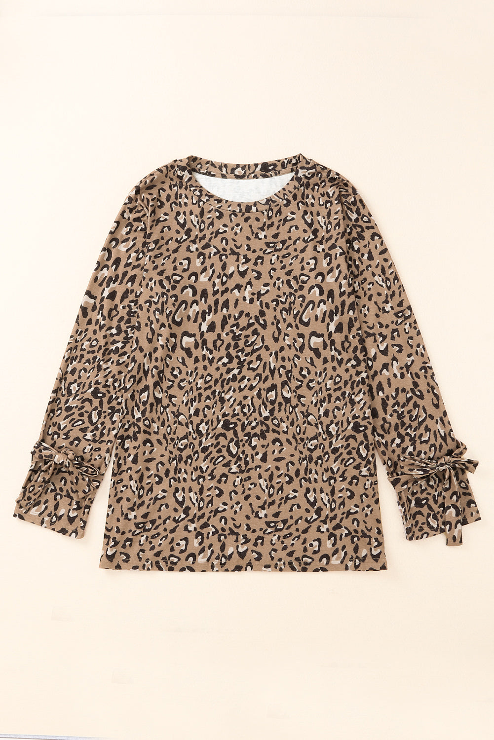 Leopard Print Cuff Knot Long Sleeve Blouse