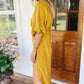 Yellow Surplice V Neck Half Sleeves Slit Leg Jumpsuit