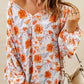 Orange Split V Neck Floral Print Dolman Blouse
