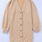 Apricot Ribbed Buttons V Neck Cardigan