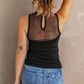 Strappy Mesh Splicing Ribbed Tank Top