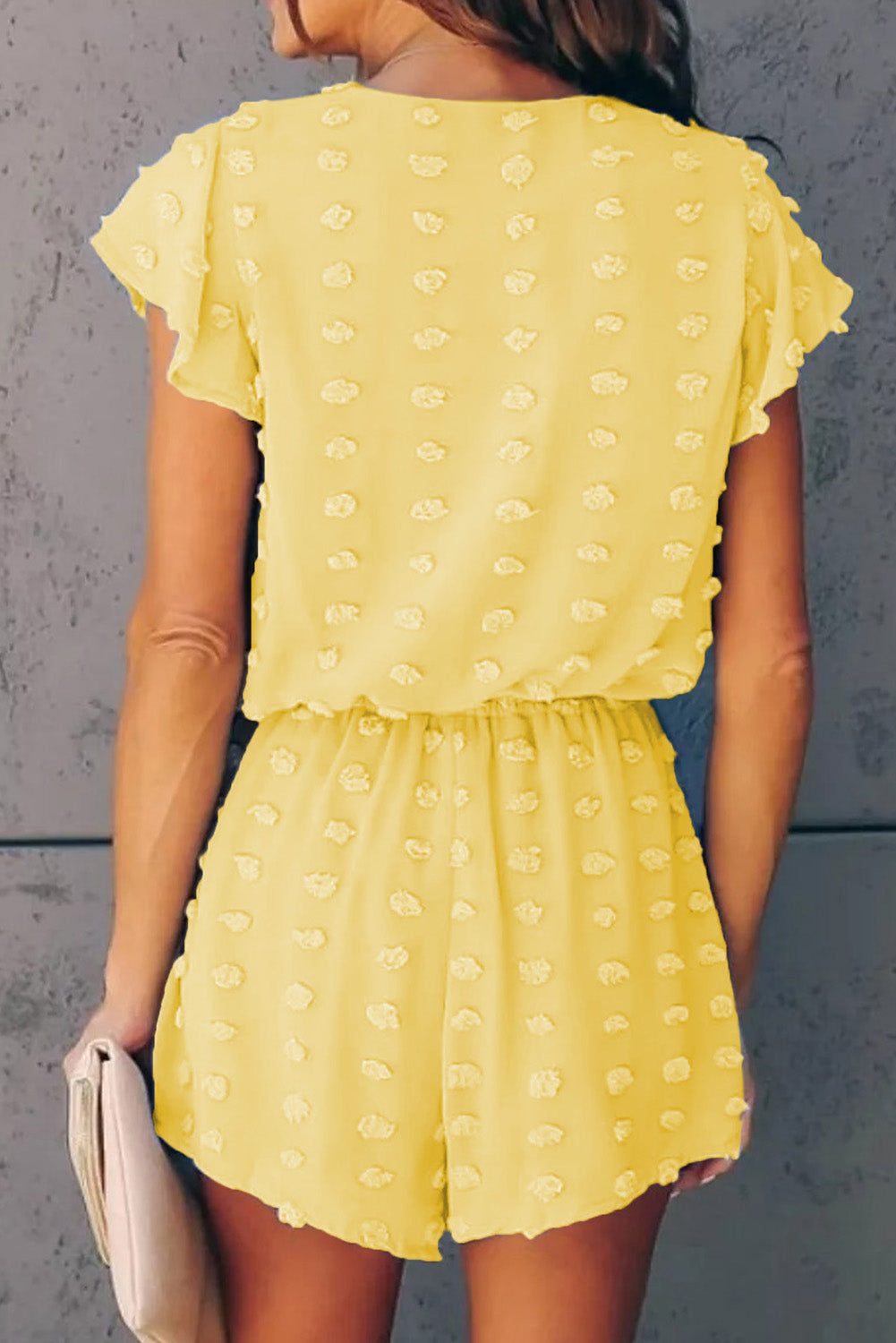 Deep V Neck Dot Texture Short Sleeves Romper