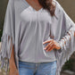 Grey Fringe V Neck Top