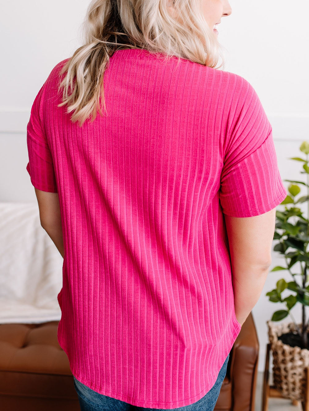 Rose Plus Size Ribbed Knit T-shirt