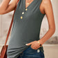 Solid Color Buttons V Neck Ribbed Tank Top