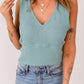 Green V Neck Rib Knit Tank Top