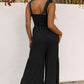 Tie Straps Shirred Bodice Tiered Wide Leg Jumpsuit