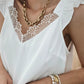 White V Neck Lace Ruffle Tank Top