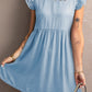 Flutter Sleeve Ruched Denim Casual Dress