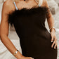 Rhinestone Straps Feather Trim Bodycon Midi Dress with Slit