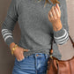 Green Striped Sleeve Plain Knit Sweater