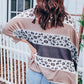 Gray Plus Size Leopard Striped Color Block Oversized Top