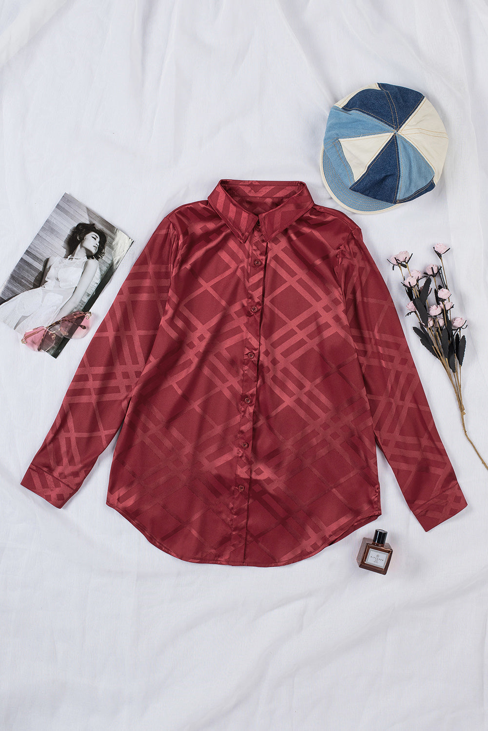 Black Shiny Satin Buttons Shirt