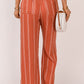 Orange Striped Shirred High Waist Straight Leg Pants
