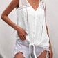 White Lace Tie Front Button Tank Top