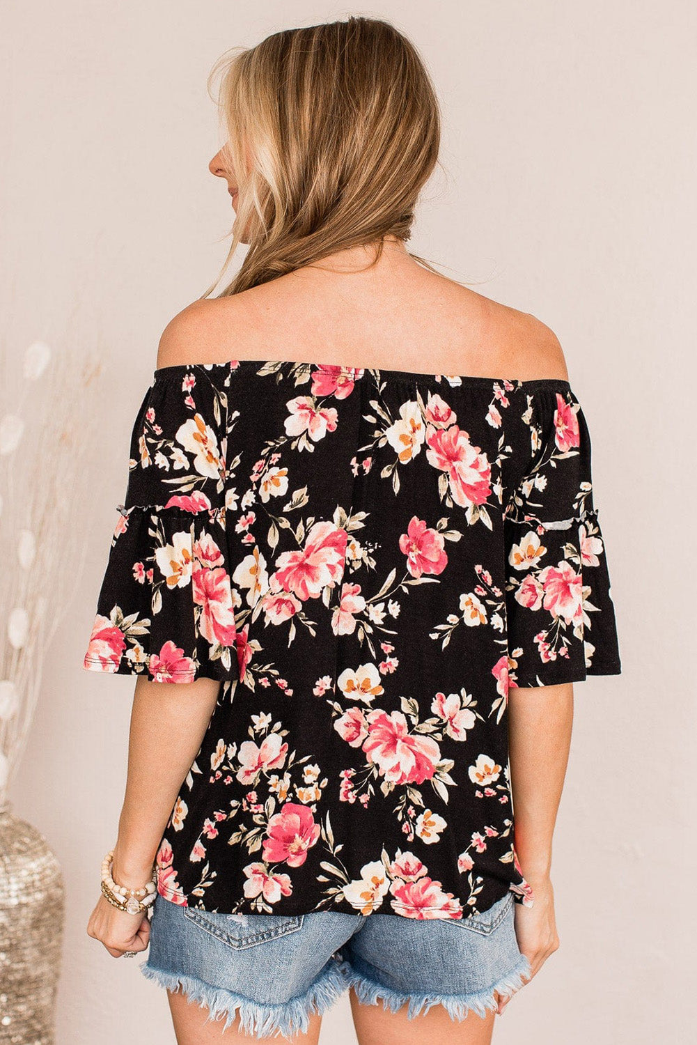 Floral Print Off Shoulder Plus Size Blouse