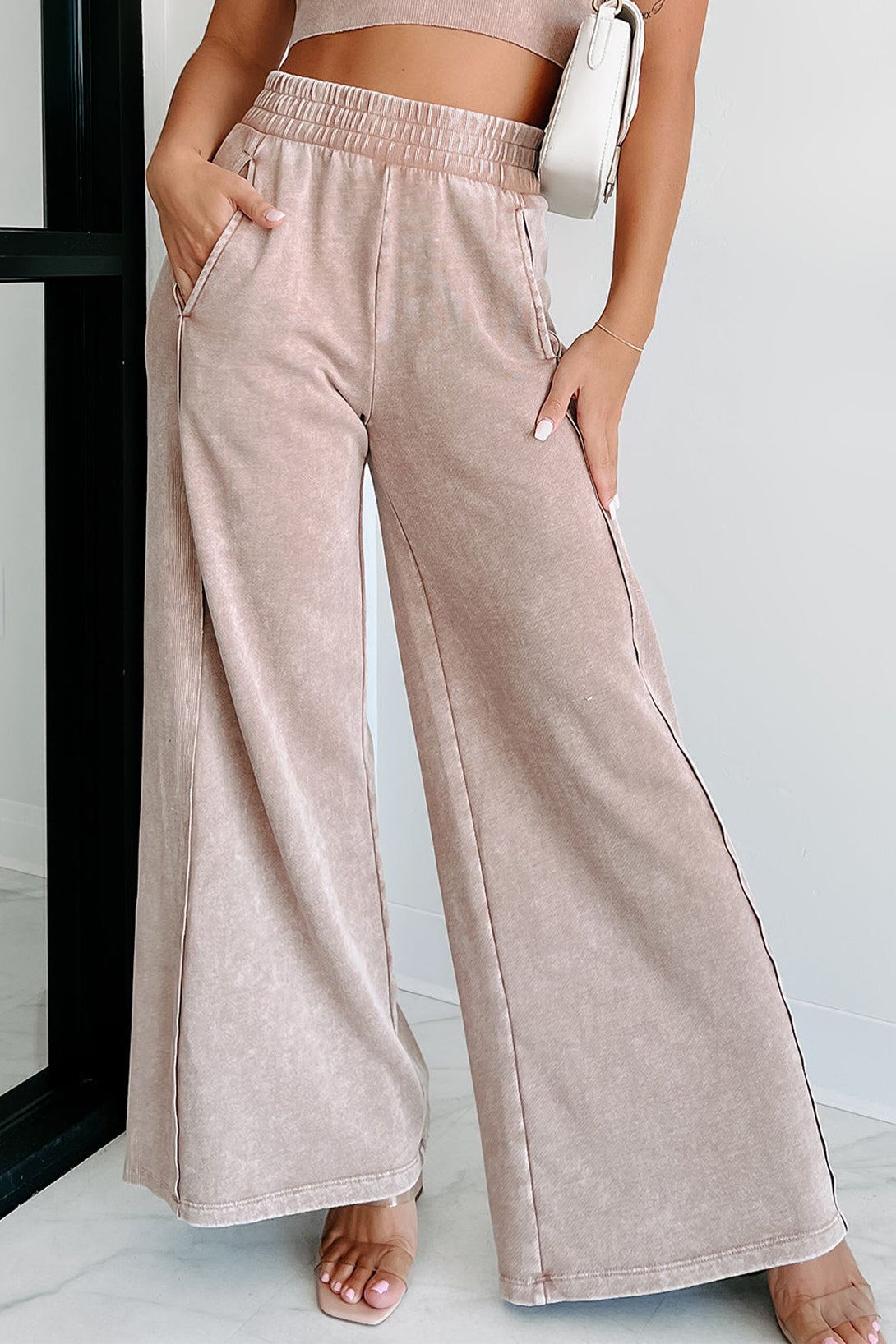 Wash Smocked Waistband Wide Leg Pants