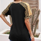 Leopard Print Color Block Sleeves Patchwork Tunic Top