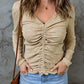 Drawstring Ruched Knit Long Sleeve Top