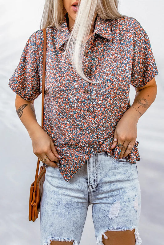 Multicolor Floral Print Buttoned Short Sleeve Shirt
