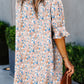 Pink Ruffled Sleeves Abstract Print Shift Dress