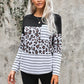 Camo Stripes Patchwork Long Sleeve Top with Pocket