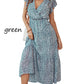Ruffled V-Neck Neck Waist Floral Dress
