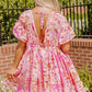 Pink Tie Knot Open Back V Neck Floral Dress