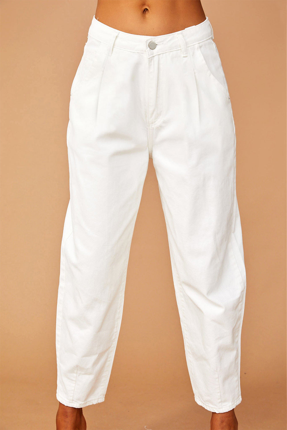 White Solid Color High Waist Harem Jeans