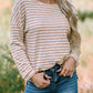 Striped Print Drop Shoulder Long Sleeve Top