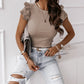 Khaki Lace Patchwork Ribbed Slim Fit Short Sleeve T Shirt