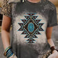 Aztec Geometric Leopard Print Short Sleeve T Shirt