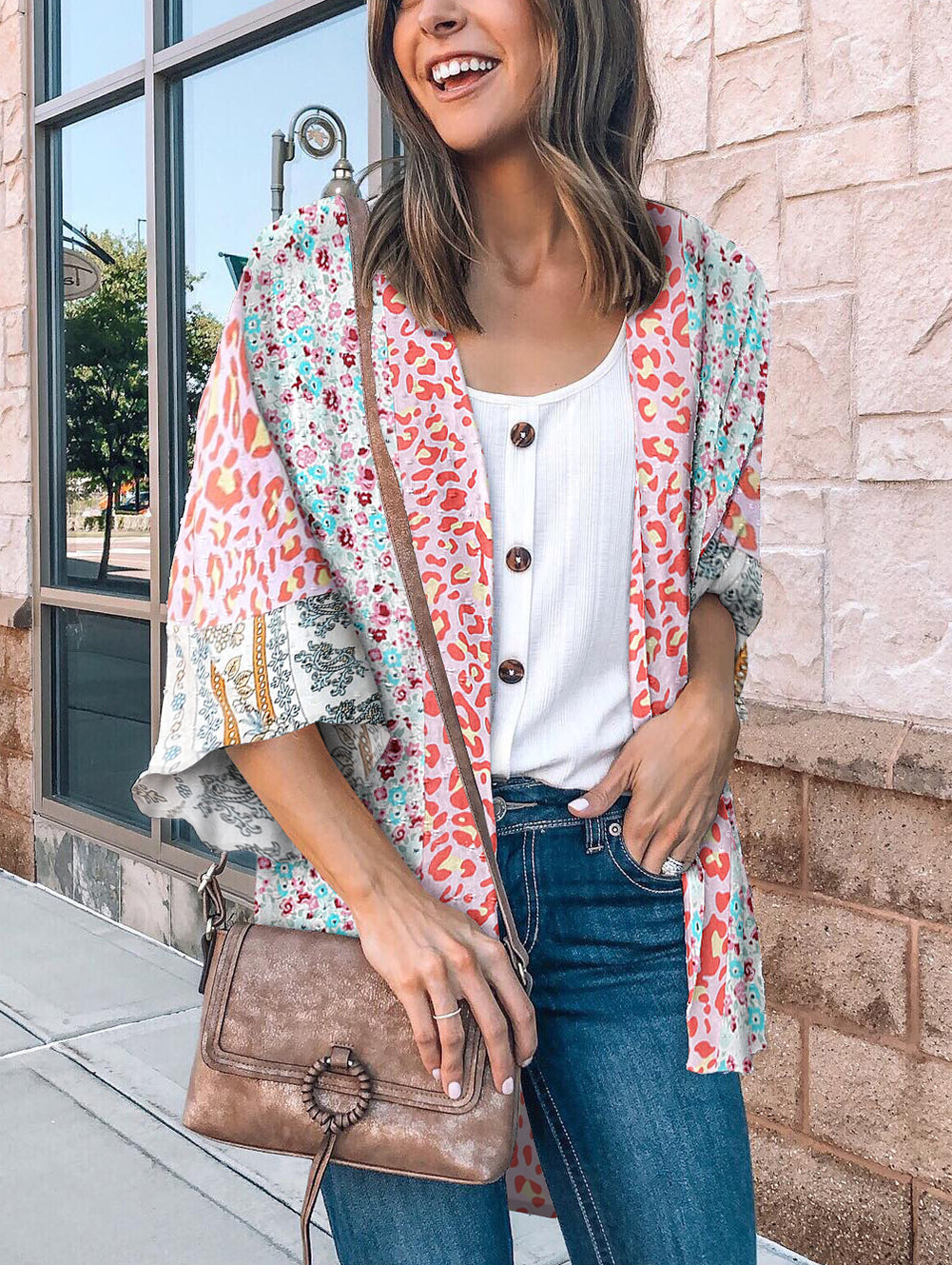 Print Open Front Bell Sleeve kimono