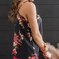 Black Floral Print Adjustable Spaghetti Strap V Neck Tank Top