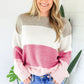 Rose Crew Neck Color Block Sweater