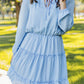 V Neck Long Sleeve Ruffle Tiered Mini Dress