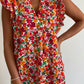 Red Ruffle Sleeve V-Neck Floral Dress