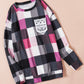 Plaid Print Lace Pocket Long Sleeve Top