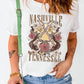 White Guitar Rose Letter Graphic Print Short Sleeve T Shirt